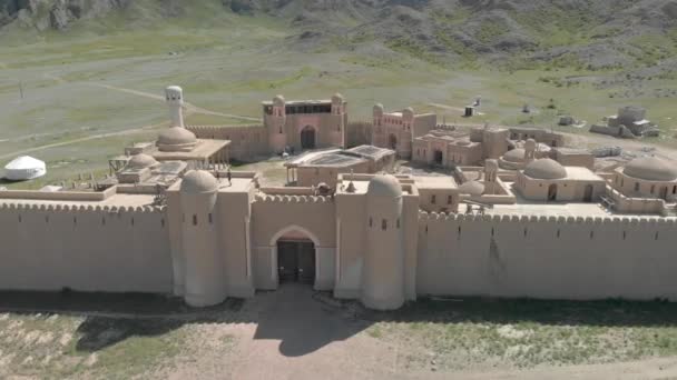 遊牧民の城の屋上を飛ぶ カザフスタン — ストック動画