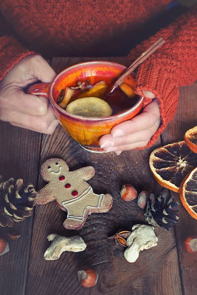 Woman Hands Holding Cup Hot Tea Drink — Stock Photo, Image