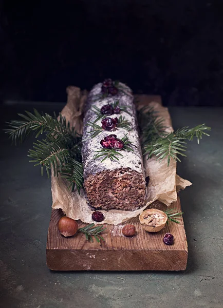 Chocolate Swiss Roll Cake Roulade Nuts — Stock Photo, Image