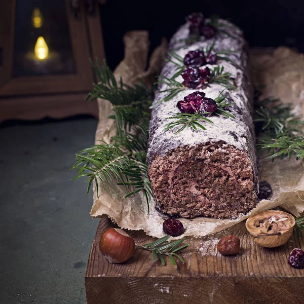 Chocolate Swiss Roll Cake Roulade Nuts — Stock Photo, Image