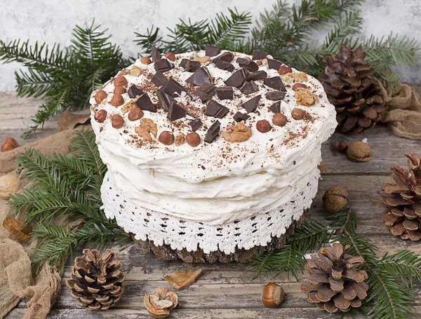 Meringue Cake Pavlova Cream Nuts — Stock Photo, Image