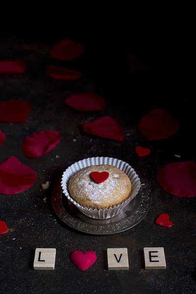 Bolo Valentim Com Coração — Fotografia de Stock