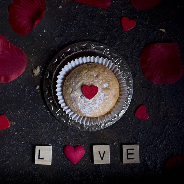 Kalp Ile Sevgililer Cupcake — Stok fotoğraf