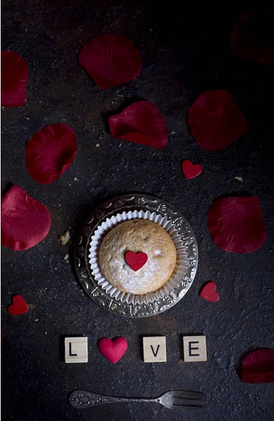 Valentine Cupcake Med Hjärta — Stockfoto