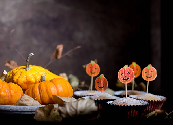 Cupcake e zucche di Halloween — Foto Stock