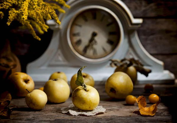 Wild Yellow Apple Wooden Background — Stock Photo, Image