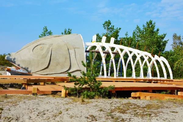 巨大的未完成的雕塑的鱼制成的木材 Curonian 吐口水 加里宁格勒地区 — 图库照片