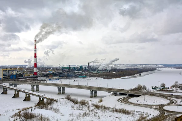 Vista Del Histórico Distrito Industrial Kemerovo Desde Orilla Derecha Del — Foto de Stock