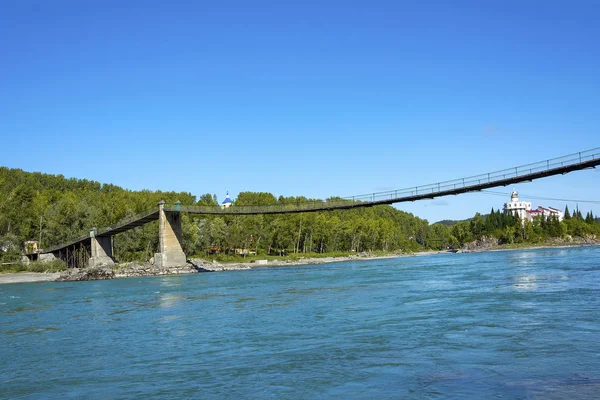 Eski Aysky asma köprü Katun Nehri yakınındaki Aya Köyü, Altay Kray