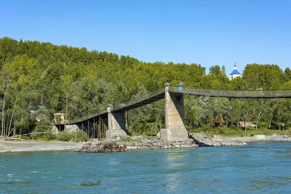 Ancien Pont Suspendu Aysky Sur Rivière Katun Près Village Aya — Photo