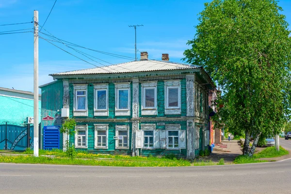 Mariinsk Rusko Červen 2018 Dřevěný Dům Obchodníka Yudalevich Rohu Ulic — Stock fotografie