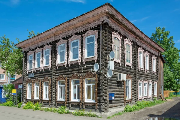 Ancient Wooden Building Former House Petty Bourgeois Kolesnikov Mariinsk Kemerovo — Stock Photo, Image