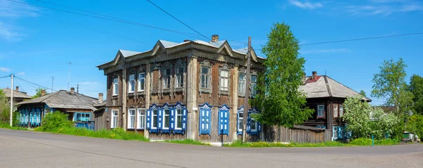 Velhas Casas Madeira Centro Histórico Cidade Mariinsk Região Kemerovo — Fotografia de Stock