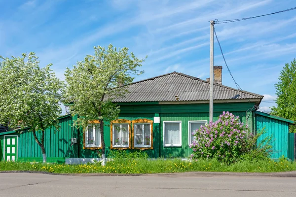 Mariinsk Oud Houten Huis Het Historische Centrum Van Stad — Stockfoto