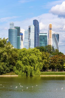 Büyük Novodevichy gölet in kıyısından görünümü