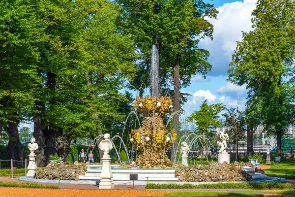 Sint Petersburg Rusland Augustus 2019 Kroonfontein Aan Voorzijde Van Zomertuin — Stockfoto