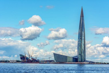 Saint Petersburg, Rusya-16 Ağustos 2019: Gazprom merkezli Lakhta Merkezi çok işlevli kompleksi, yeni şehir manzarası, Saint Petersburg, Rusya