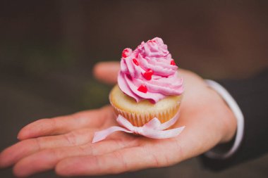 El tutun Pembe Buğulanmış Fincan Kek