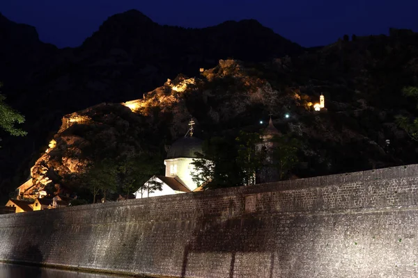 Kotor Pevnost Kostel Svatého Mikuláše Noci Černá Hora — Stock fotografie