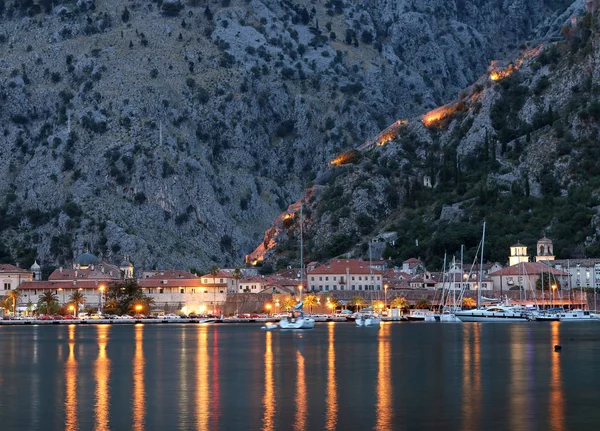 Kotor Stadt Und Festung Bei Nacht Montenegro — Stockfoto