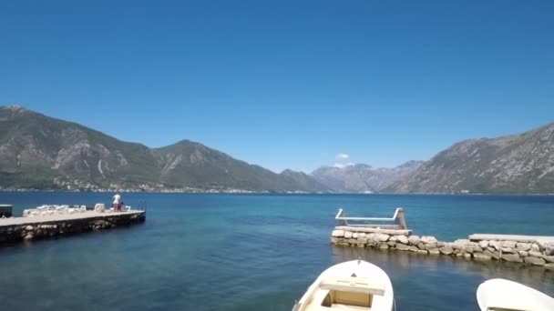 Baía Kotor Mar Montanhas Panorama — Vídeo de Stock