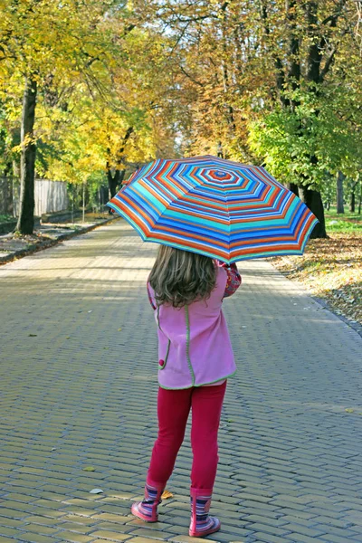 Petite Fille Avec Parapluie Dans Parc Saison Automne — Photo