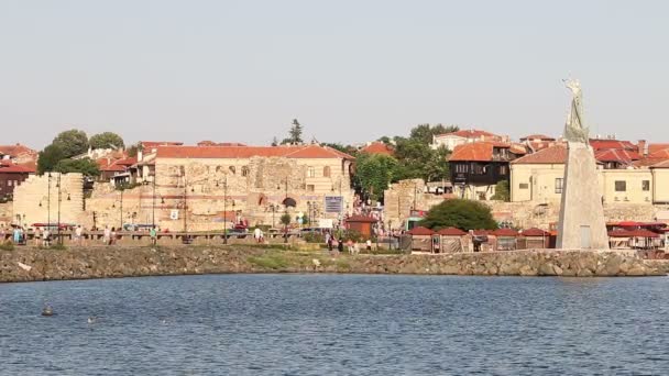 Saint Nicholas Monument Old Town Nessebar Cityscape Bulgaria — Stock Video