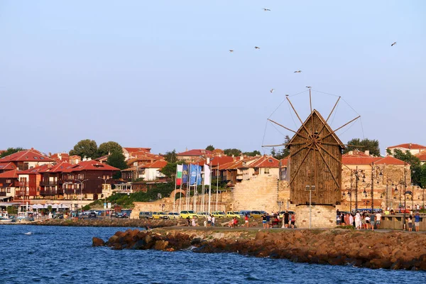 Stary Drewniany Wiatrak Landmark Nessebar Gród Bułgaria — Zdjęcie stockowe