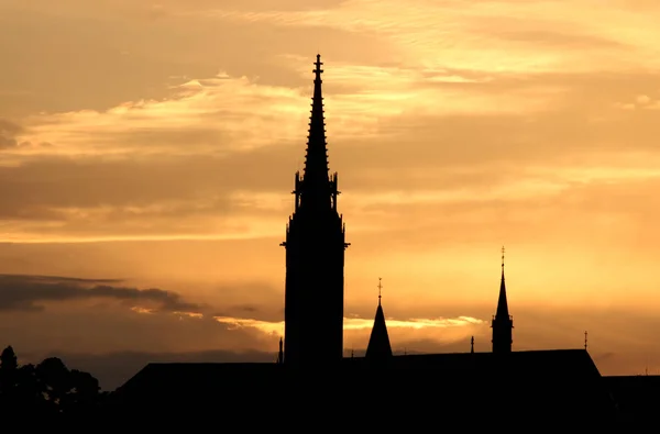 Mátyás Templom Torony Naplemente Silhouette Budapest Magyarország — Stock Fotó