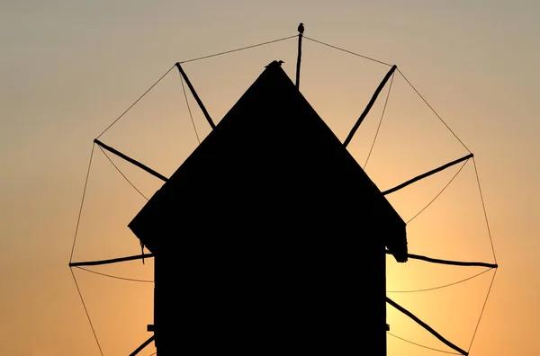Старая Ветряная Мельница Знаменательный Закат Несебр Болгария — стоковое фото
