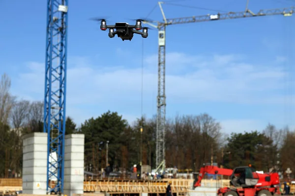 Drone Voa Sobre Indústria Canteiro Obras Imagem De Stock