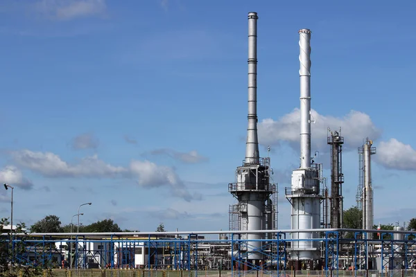 Refinaria Petroquímica Planta Chaminés Oleoduto Indústria — Fotografia de Stock