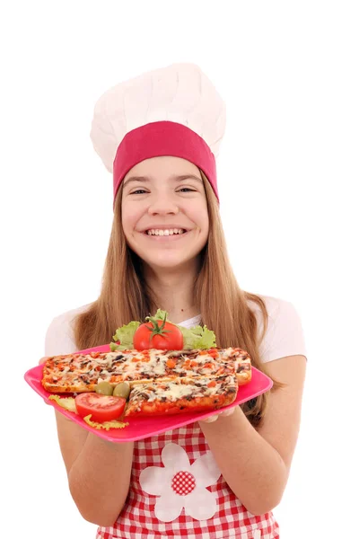 Gelukkig Meisje Koken Met Sandwich — Stockfoto