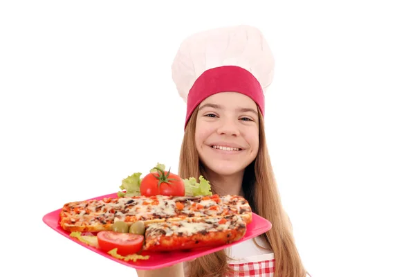 Chica Feliz Cocinero Con Sándwiches Plato —  Fotos de Stock