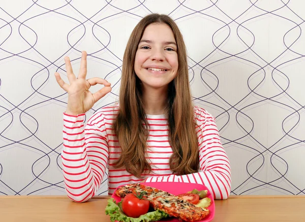 Счастливая Девочка Подросток Бутербродом Ладошкой — стоковое фото