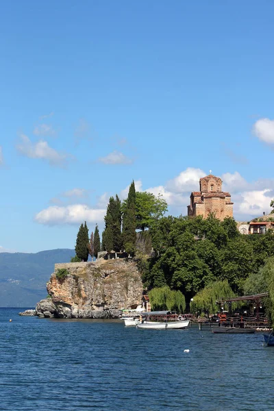 Chiesa di Jovan Kaneo Lago Ohrid paesaggio Macedonia del Nord — Foto Stock