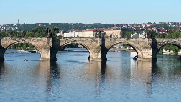 Ponte Charles Sobre Rio Vltava Praga Marco República Checa — Vídeo de Stock