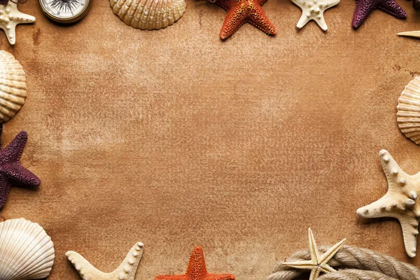 Starfish Shells Compass Rope Paper Sheet Background — Stock Photo, Image