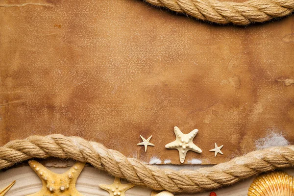 Бумажный Лист Морская Звезда Раковина Веревка Пляже — стоковое фото