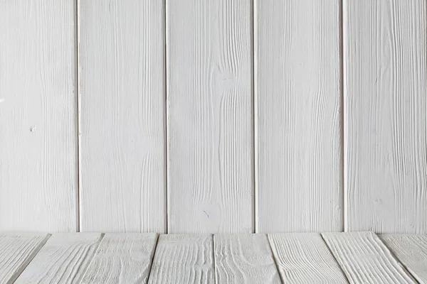 Innenhintergrund Leerer Raum Weiße Holzwand Und Weiße Bretter Auf Dem — Stockfoto