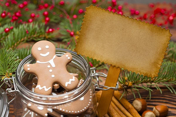 Perník Vánoční Cukroví Jar List Papíru Dřevěný Stůl — Stock fotografie