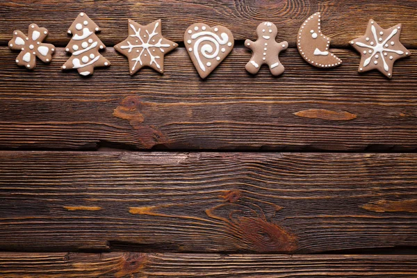 Świąteczne Pierniki Podłoże Drewniane — Zdjęcie stockowe