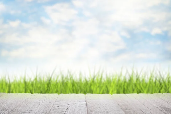 Mesa Madera Con Espacio Vacío Sobre Fondo Paisaje Natural —  Fotos de Stock