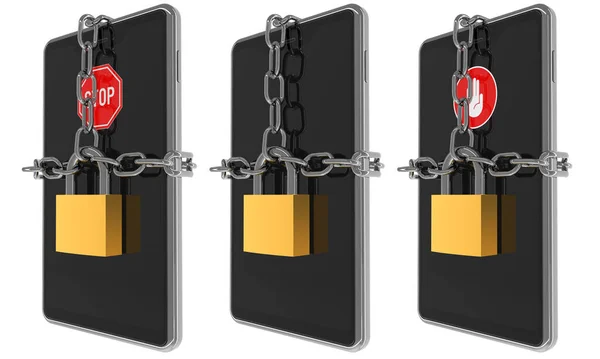 Smartphone Mobilní Telefon Visací Zámek Řetěz Jako Symbol Zámku Mobilního — Stock fotografie