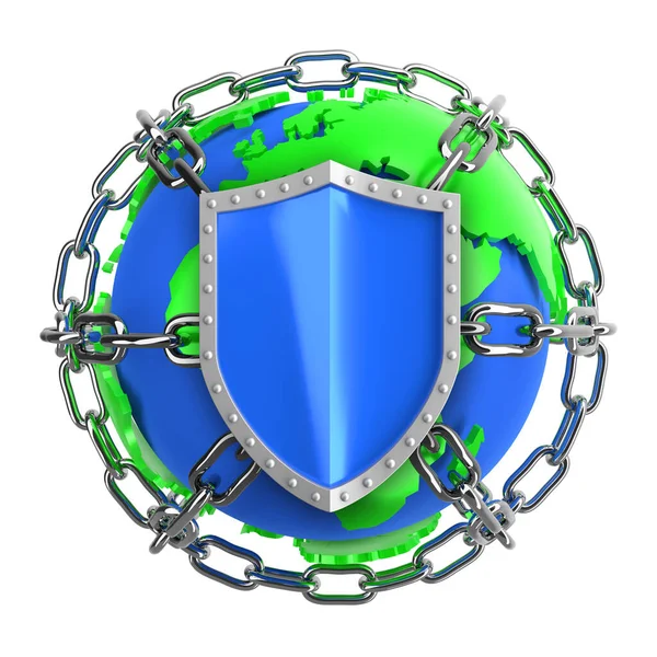 Protection Safety Symbol Security Defense Protective Shield Chain Earth Symbol — Stock Photo, Image