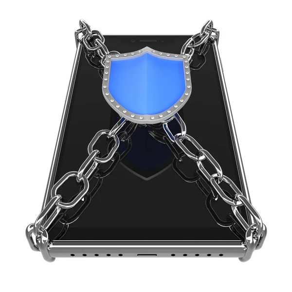 Protection Shield Steel Chain Modern Smartphone Illustration Phone Protection Symbol — Stock Photo, Image