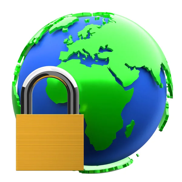 Symbol Security Protection Access Lock Padlock Globe White Background Illustration — Stock Photo, Image