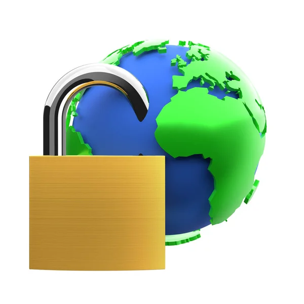 Security Protection Access Lock Symbol Padlock Globe White Background Abstract — Stock Photo, Image