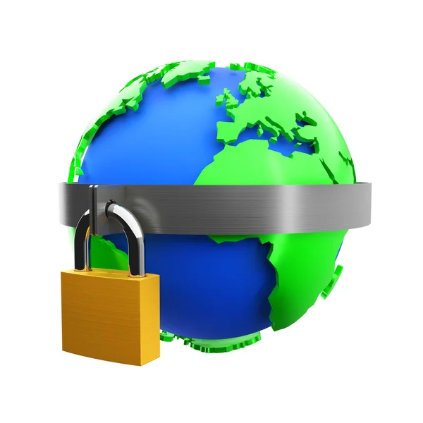 Globe Metal Band Padlock Illustration Symbol Protection Security Access Lock — Stock Photo, Image