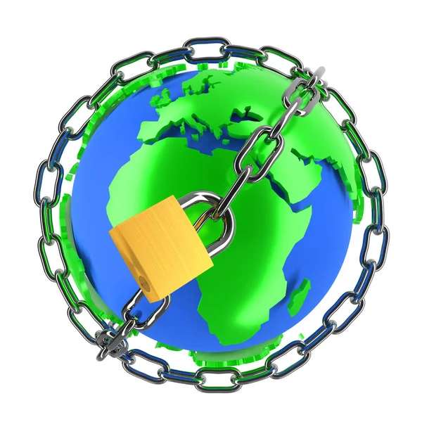 Protection Security Access Lock Steel Chain Padlock Globe Illustration Abstract — Stock Photo, Image